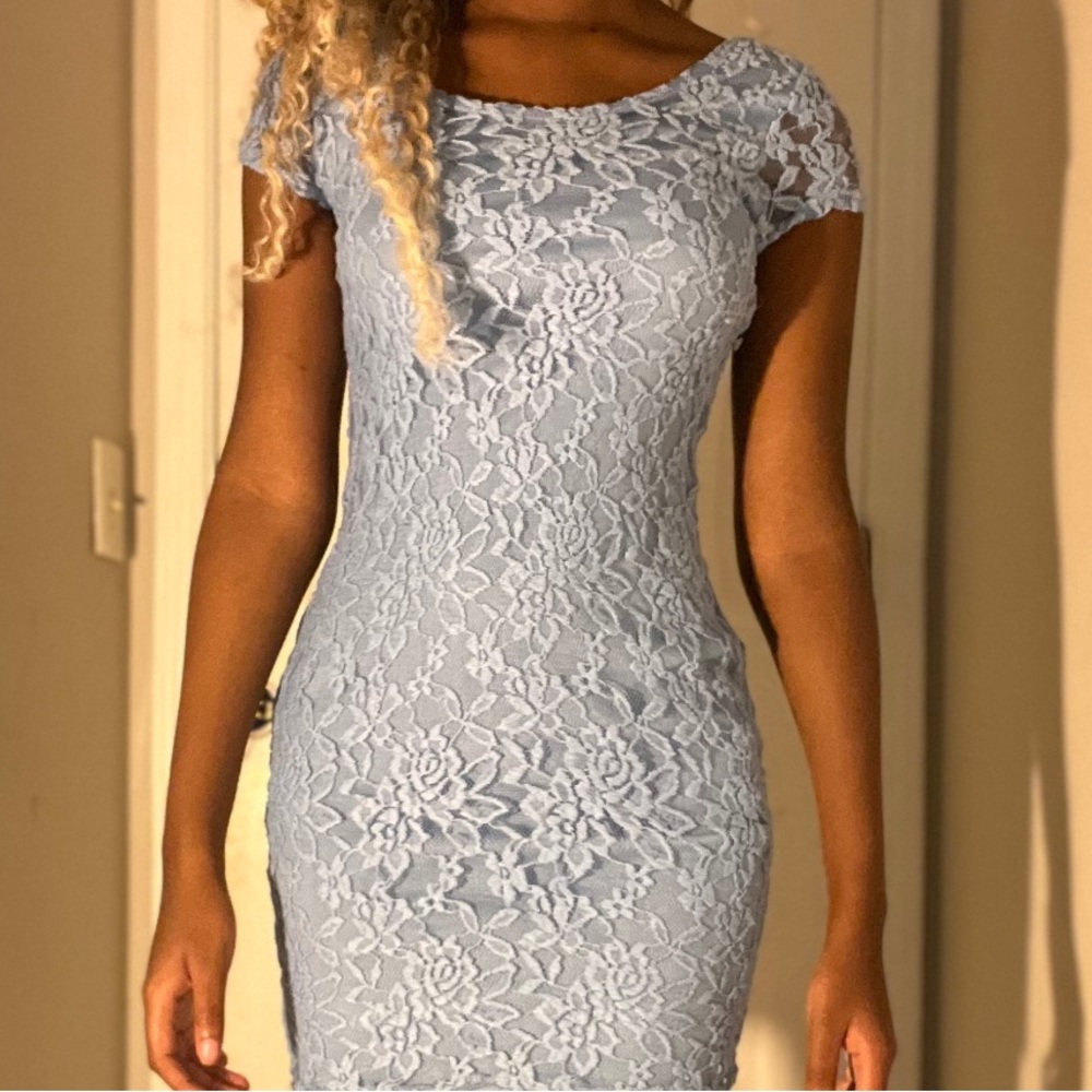 Lace light blue dress
